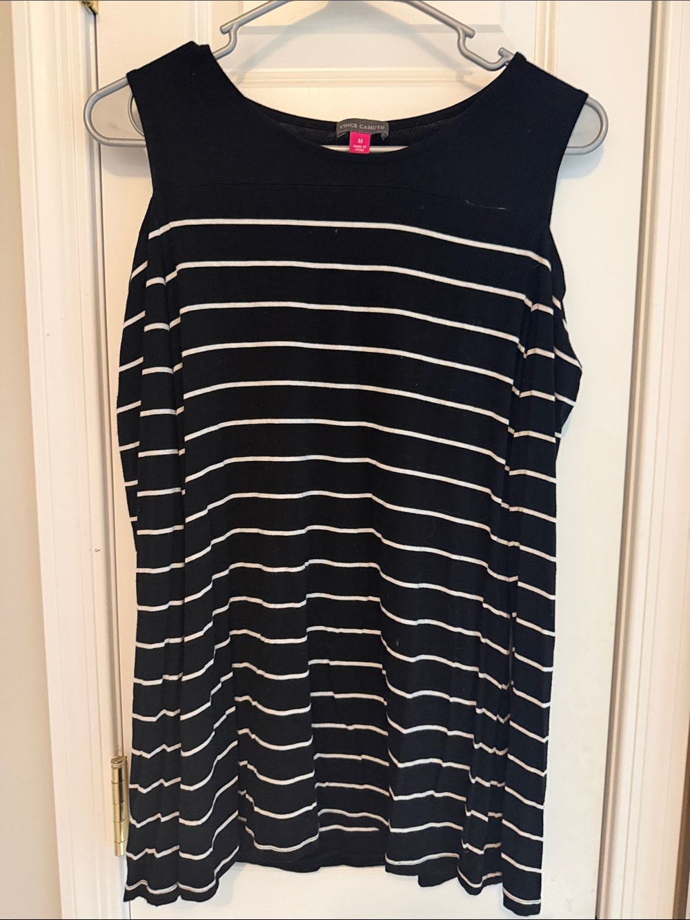 White House Black Market Black & White Striped Cold-Shoulder Tank Top